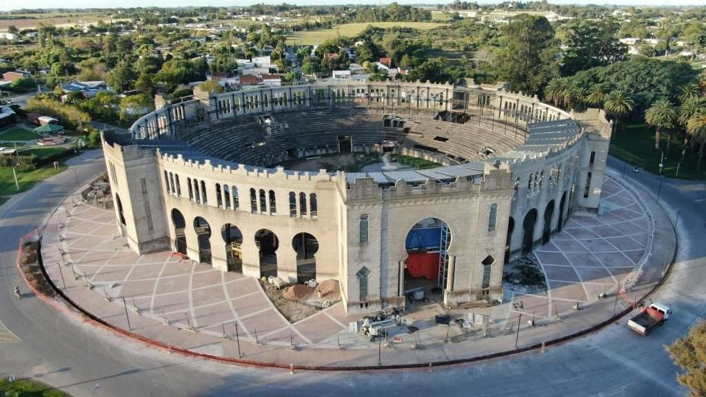 Captivating aerial shot of the historic bullring in Colonia Del Sacramento, Uruguay.